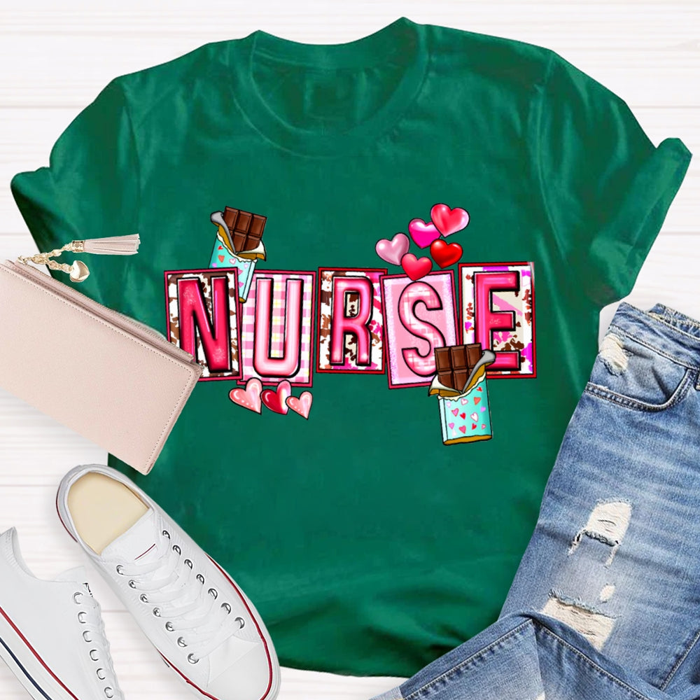 Nurse Pink Font And Hearts Valentine'S Day T-shirt