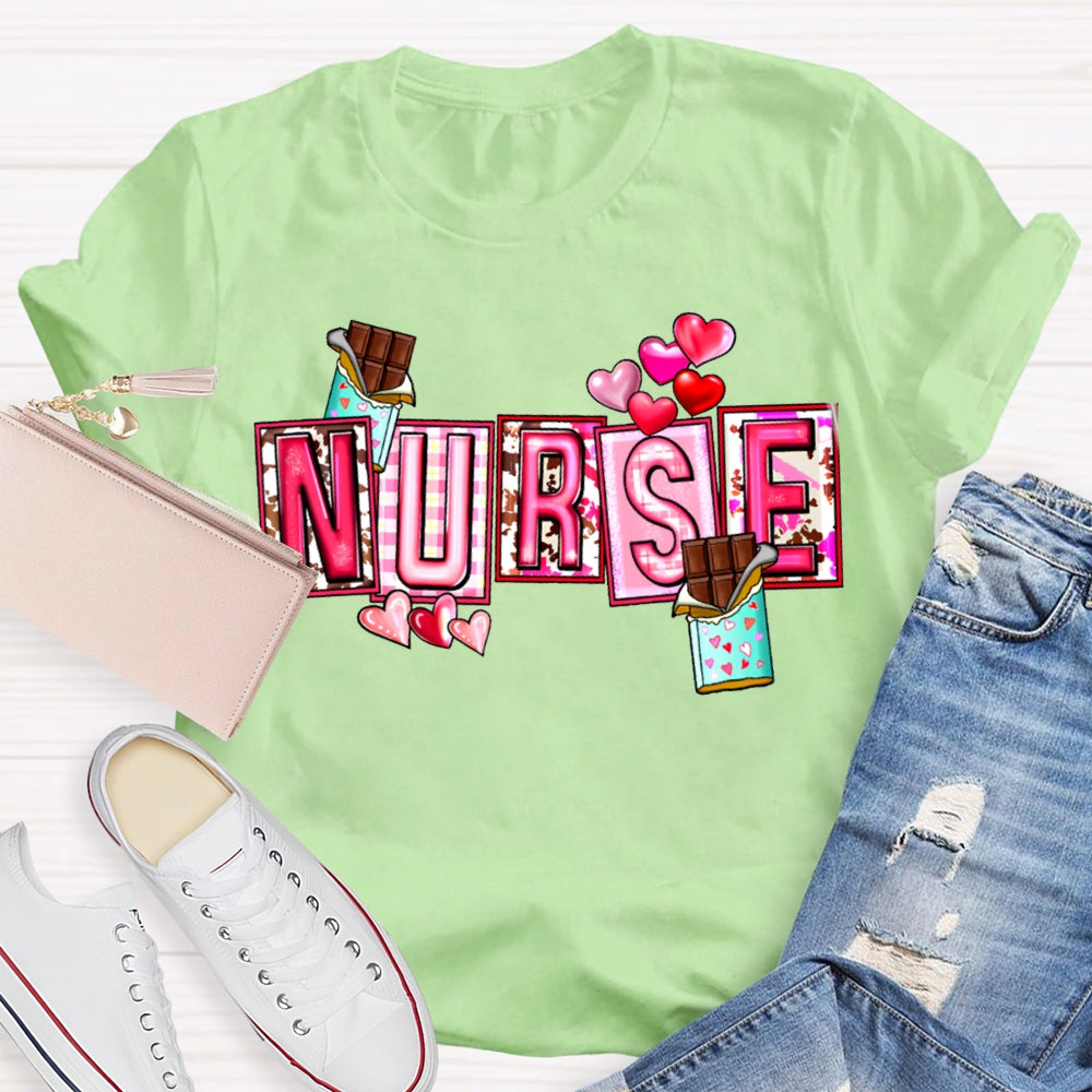 Nurse Pink Font And Hearts Valentine'S Day T-shirt