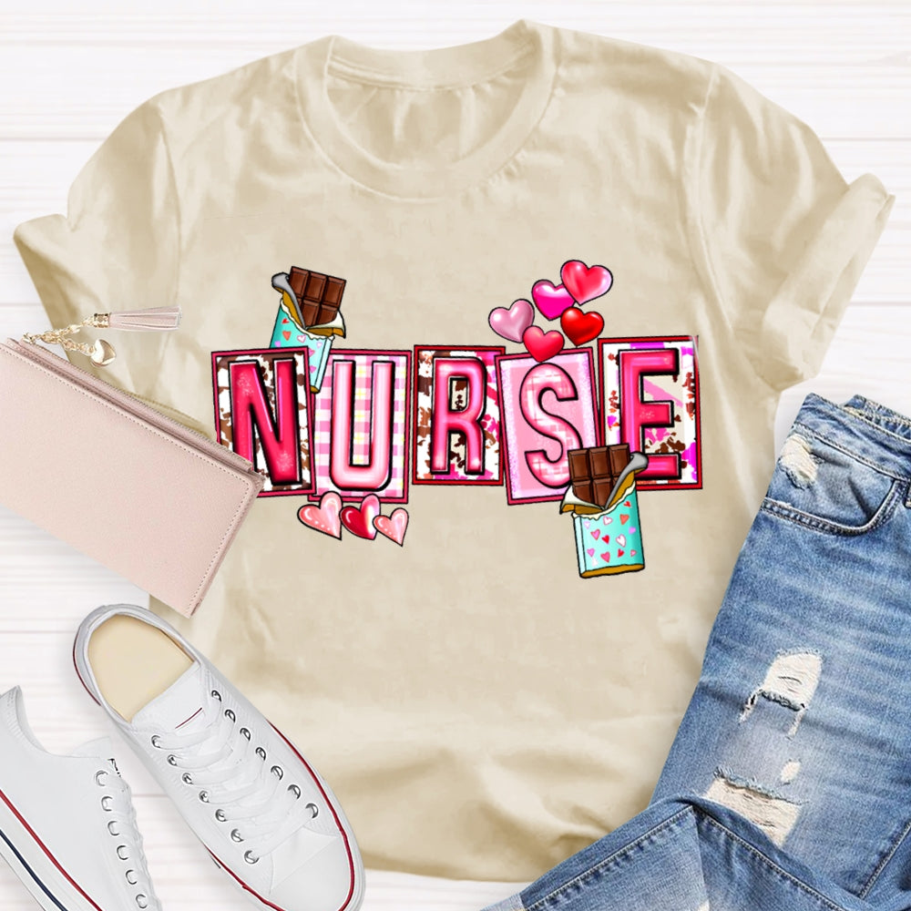 Nurse Pink Font And Hearts Valentine'S Day T-shirt
