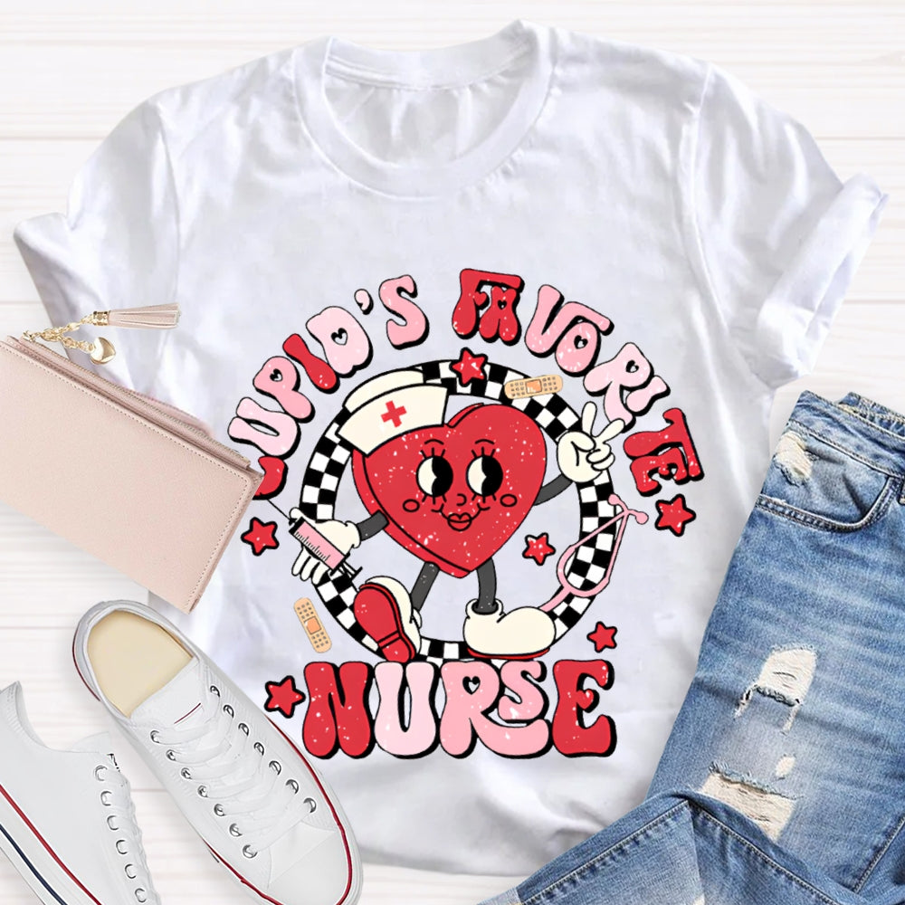Cupid'S Favorite Nurse Checkered And Heart Print T-shirt