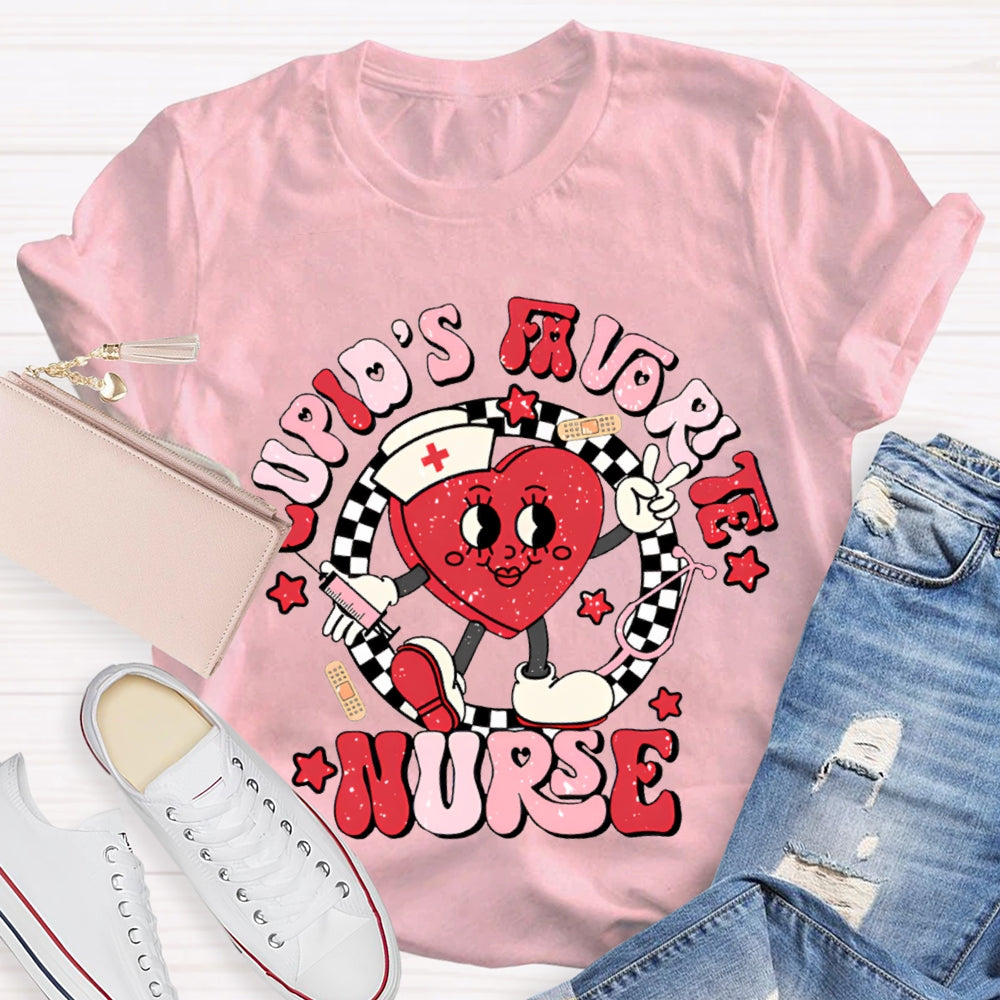 Cupid'S Favorite Nurse Checkered And Heart Print T-shirt