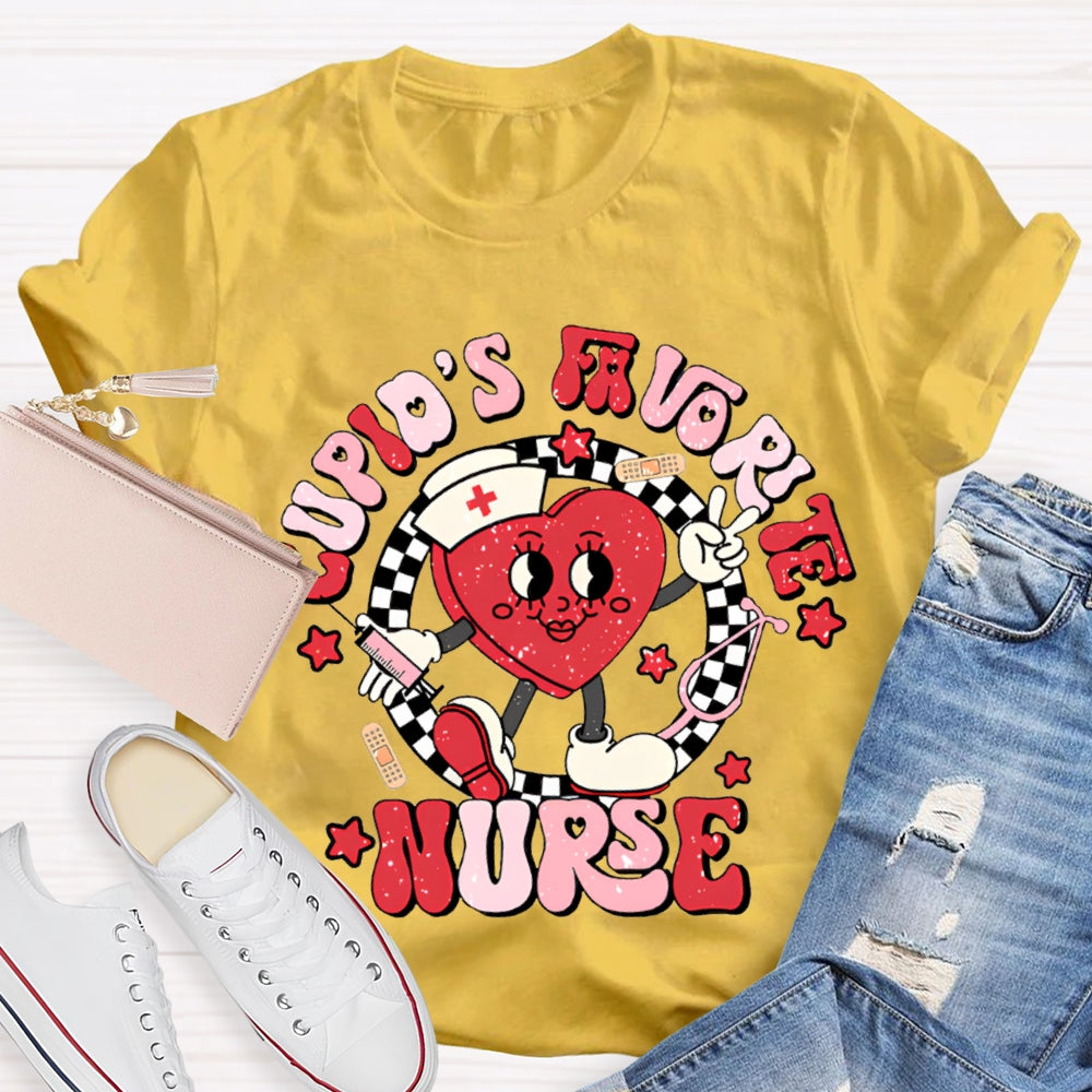 Cupid'S Favorite Nurse Checkered And Heart Print T-shirt