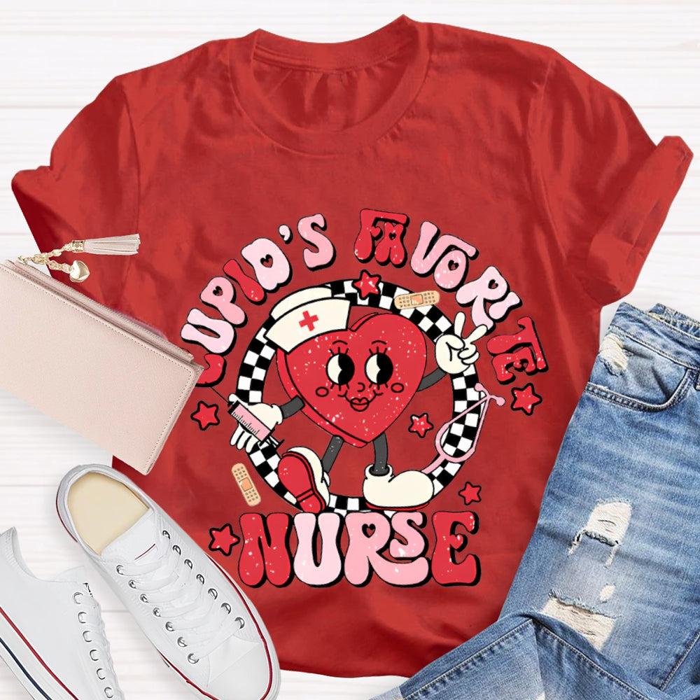 Cupid'S Favorite Nurse Checkered And Heart Print T-shirt