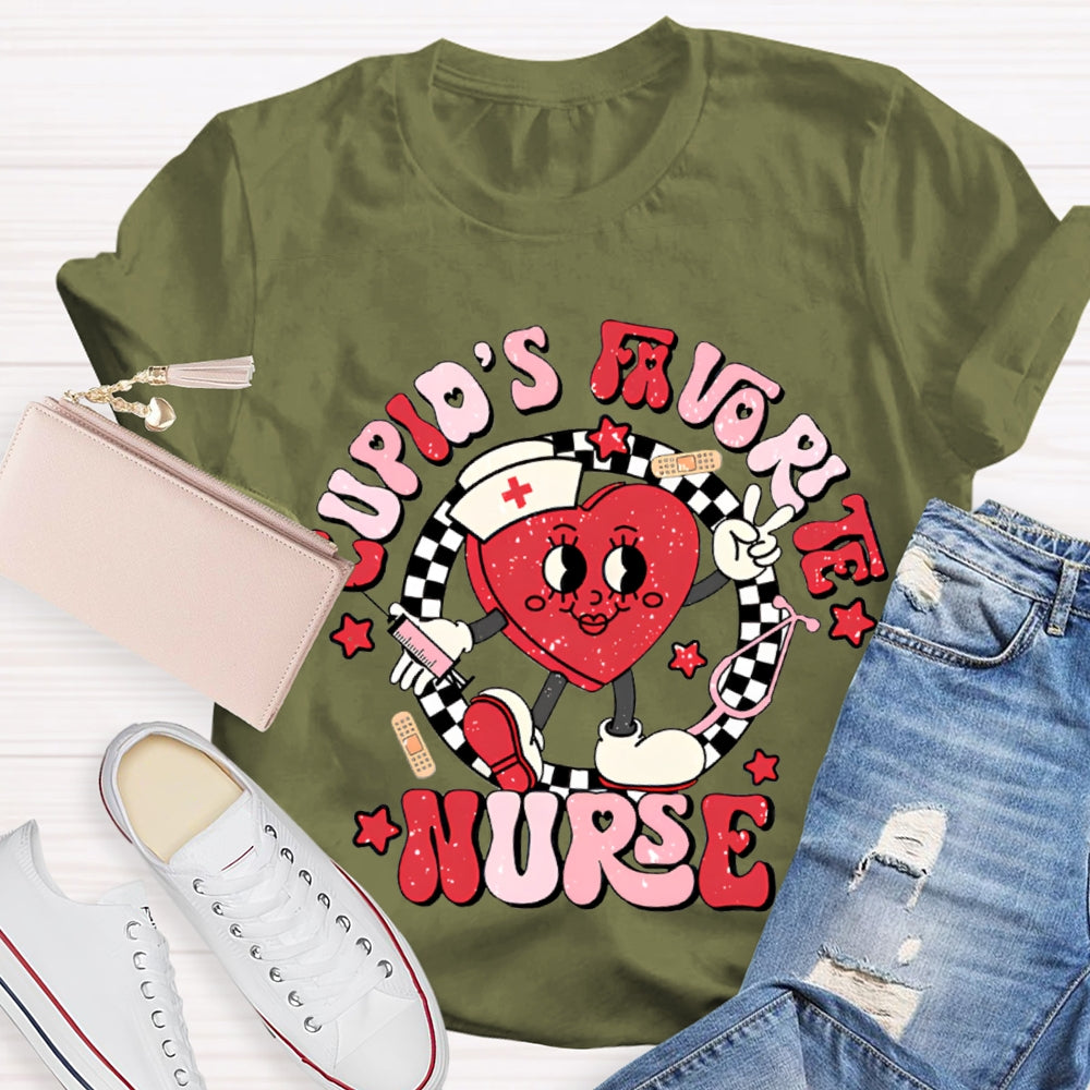 Cupid'S Favorite Nurse Checkered And Heart Print T-shirt