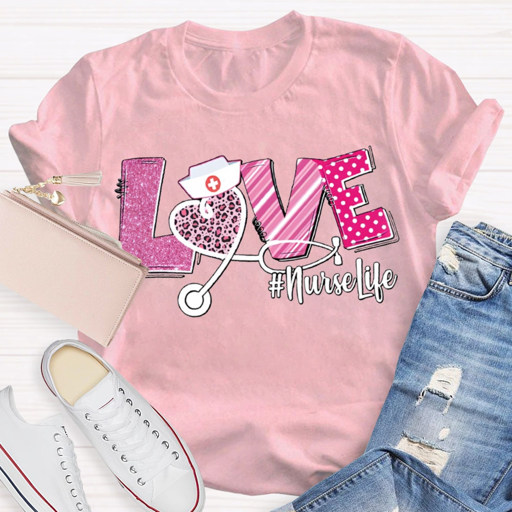 Love Nurse Life Leopard Print Hearts And Valentine'S Day Fonts T-shirt
