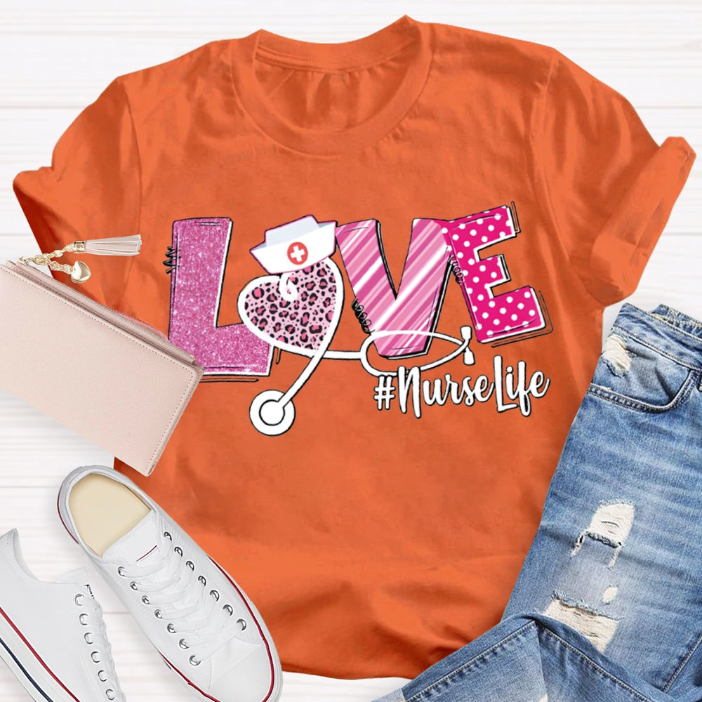 Love Nurse Life Leopard Print Hearts And Valentine'S Day Fonts T-shirt