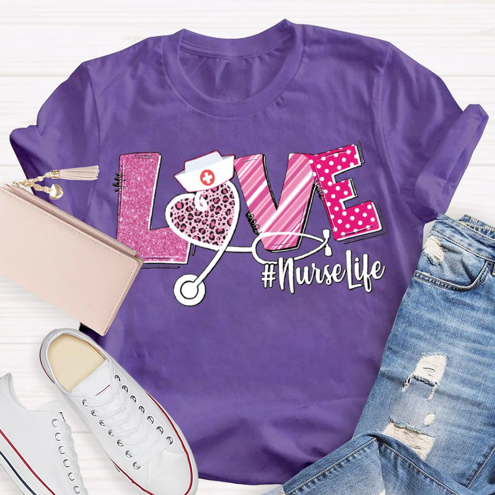 Love Nurse Life Leopard Print Hearts And Valentine'S Day Fonts T-shirt