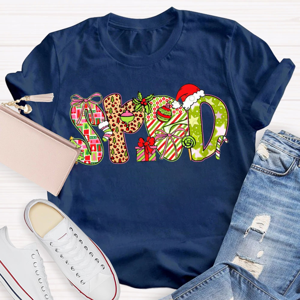 Christmas Special Education Leopard Print Colored Font T-shirt