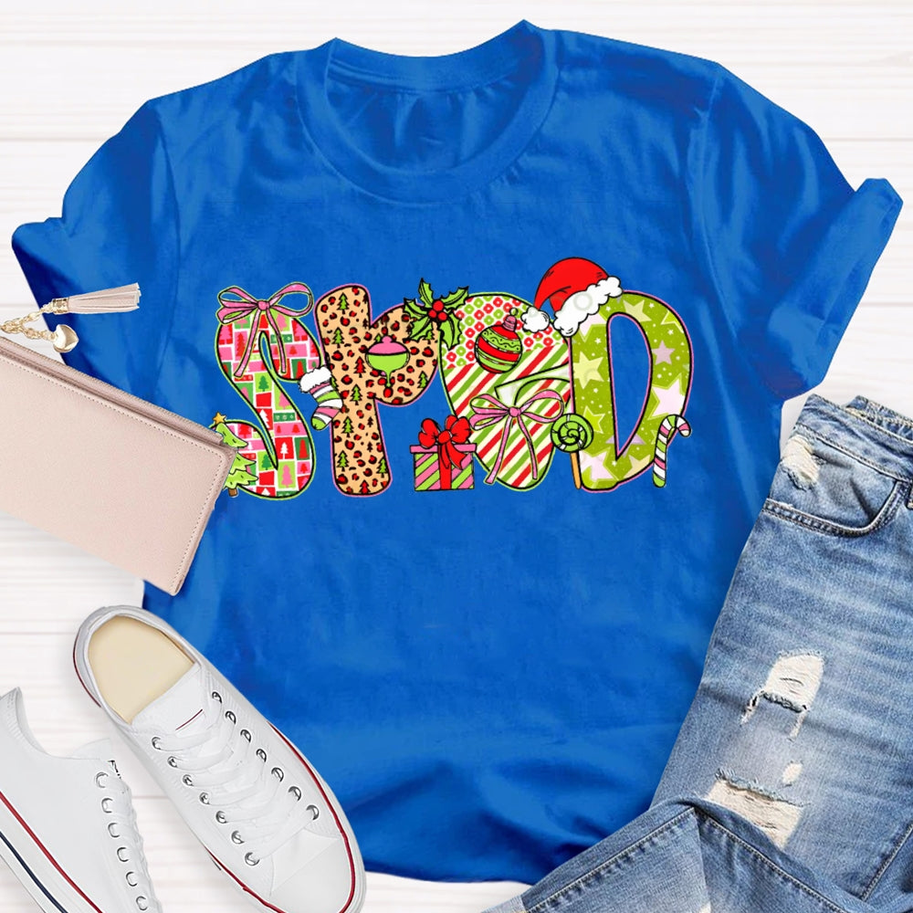 Christmas Special Education Leopard Print Colored Font T-shirt