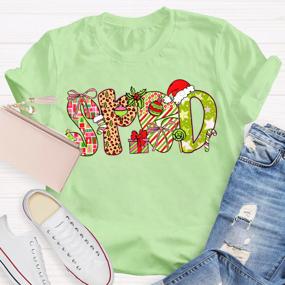 Christmas Special Education Leopard Print Colored Font T-shirt