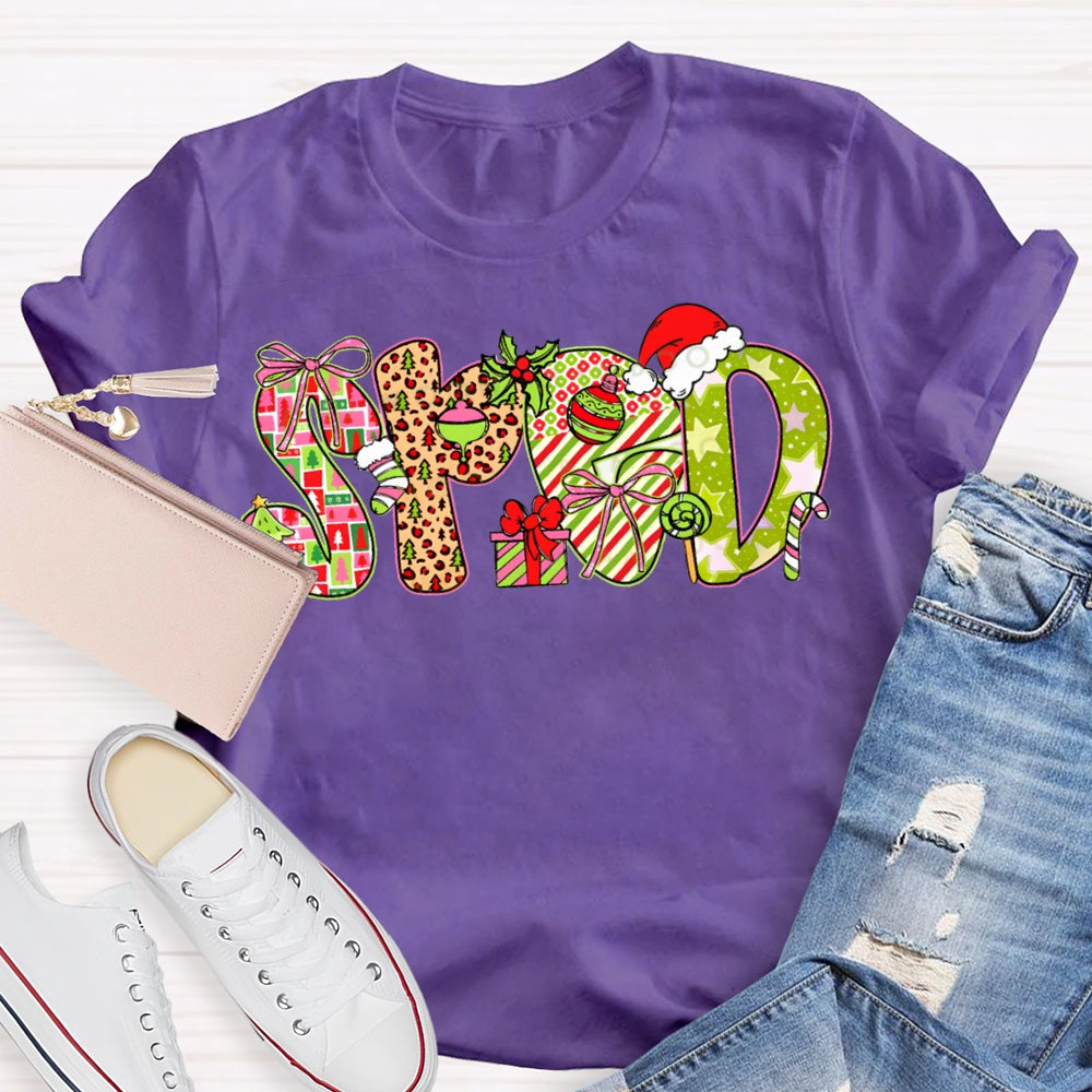 Christmas Special Education Leopard Print Colored Font T-shirt