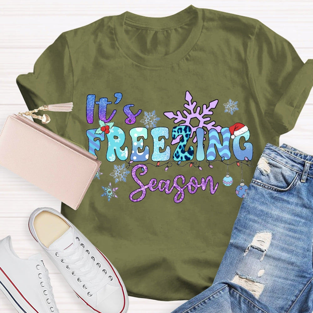 It'S Freezing Season Snowflakes And Christmas Lights T-shirt
