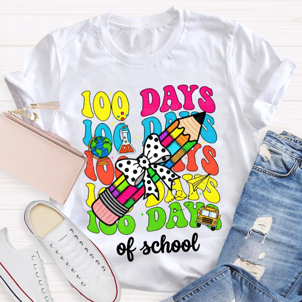 100 Days Of School Bows And Colored Pencils T-shirt