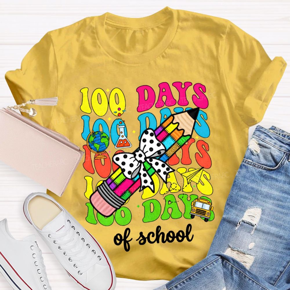 100 Days Of School Bows And Colored Pencils T-shirt