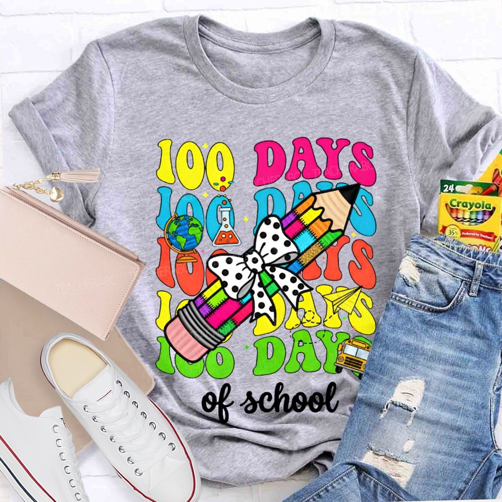 100 Days Of School Bows And Colored Pencils T-shirt