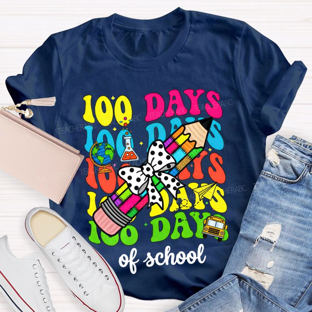 100 Days Of School Bows And Colored Pencils T-shirt