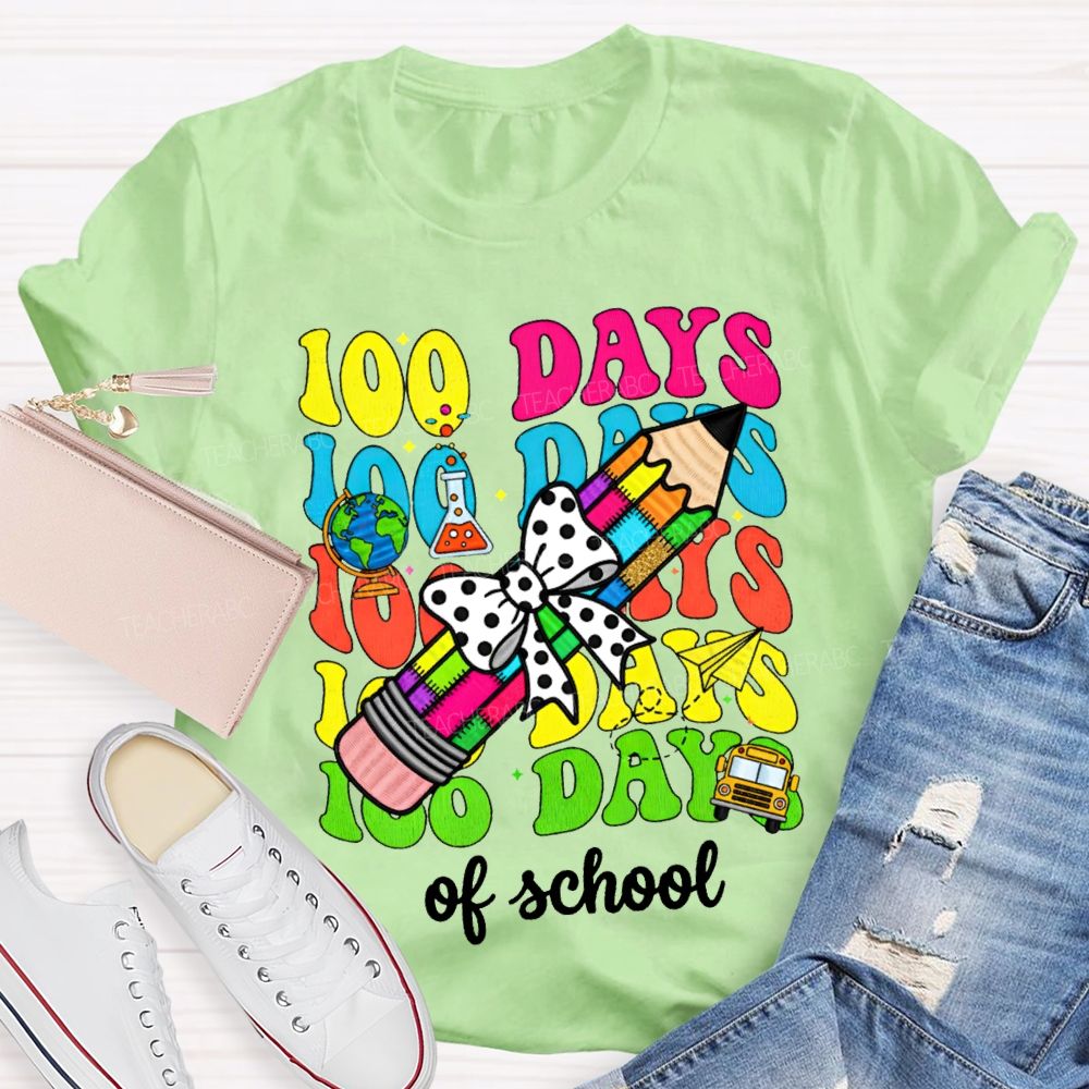 100 Days Of School Bows And Colored Pencils T-shirt