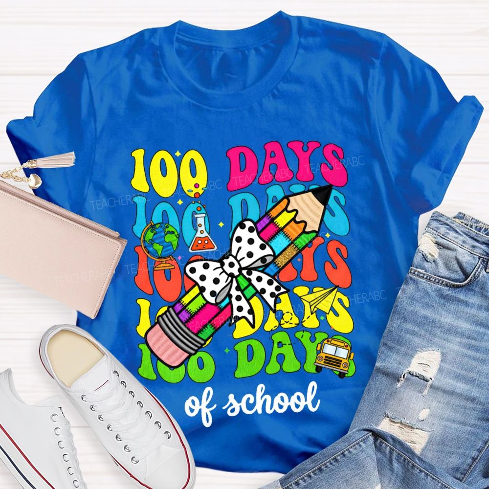 100 Days Of School Bows And Colored Pencils T-shirt