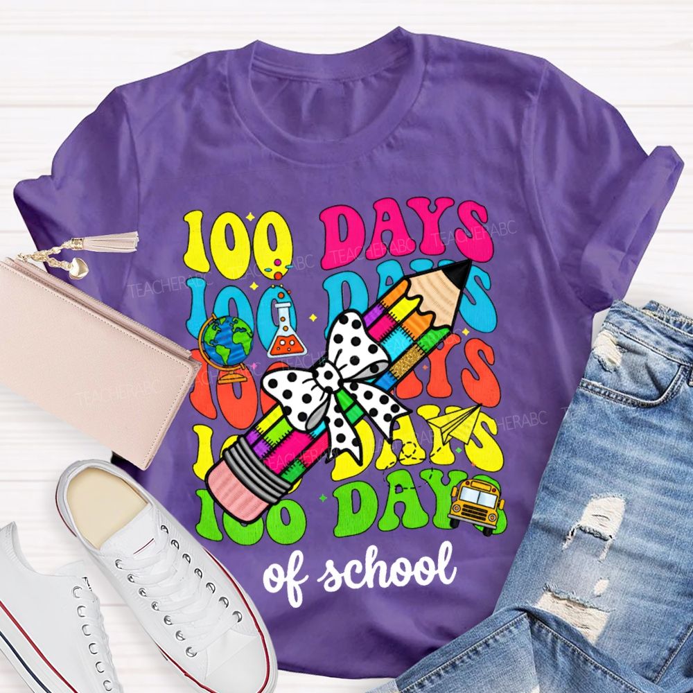 100 Days Of School Bows And Colored Pencils T-shirt