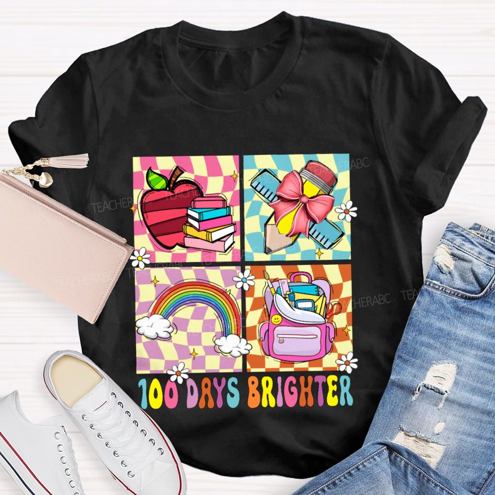 100 Days Brighter Rainbow Apple And Bow Pencil T-shirt