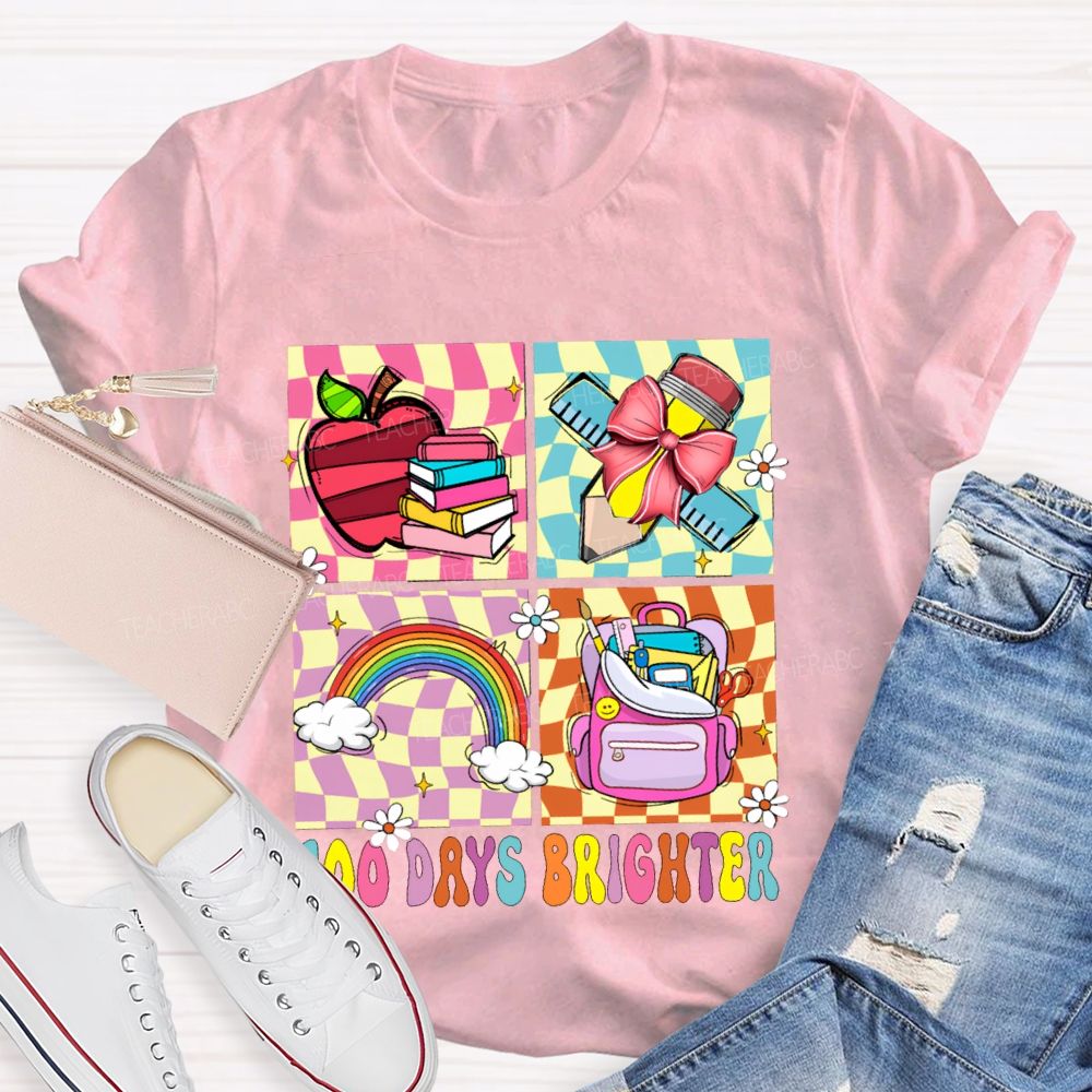 100 Days Brighter Rainbow Apple And Bow Pencil T-shirt