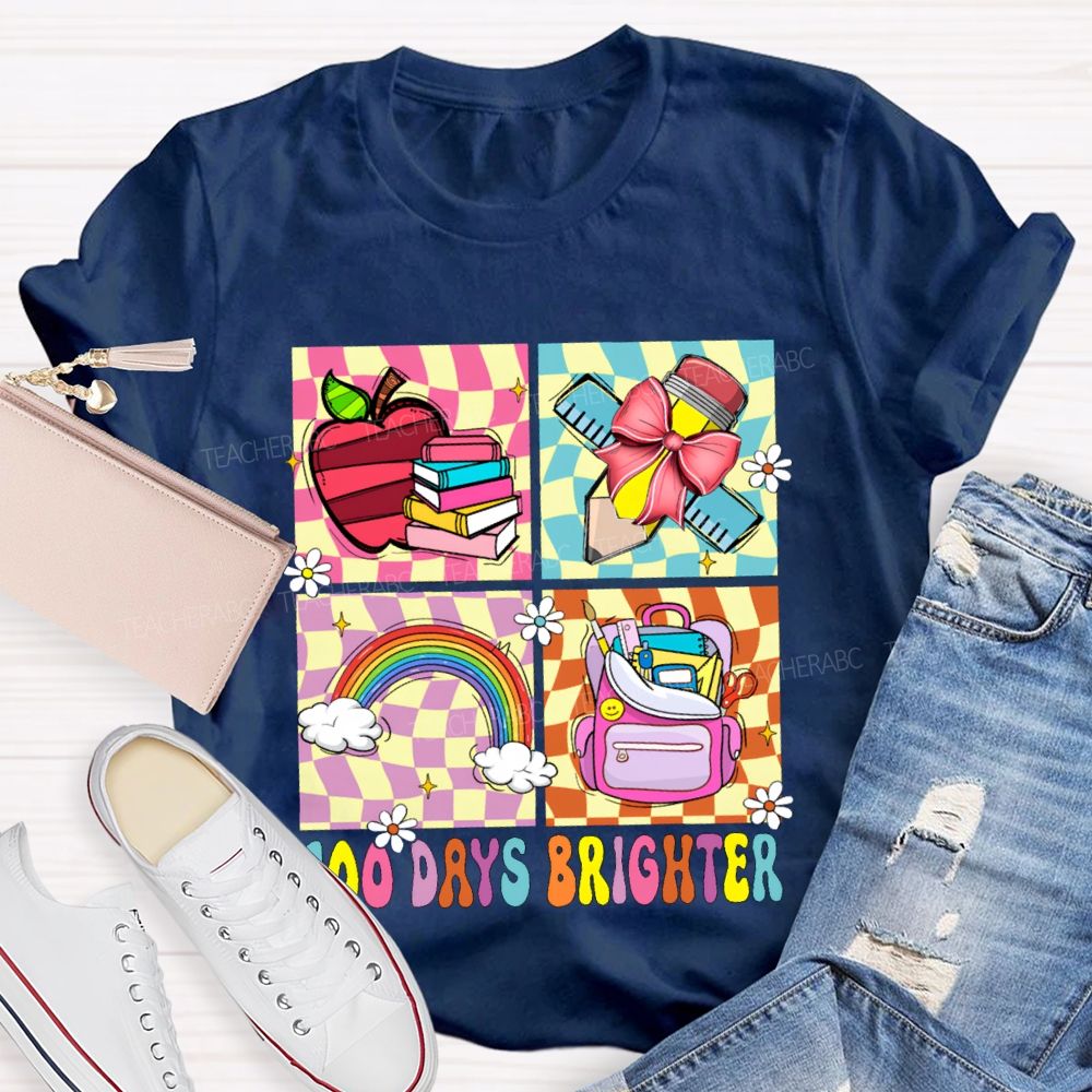 100 Days Brighter Rainbow Apple And Bow Pencil T-shirt