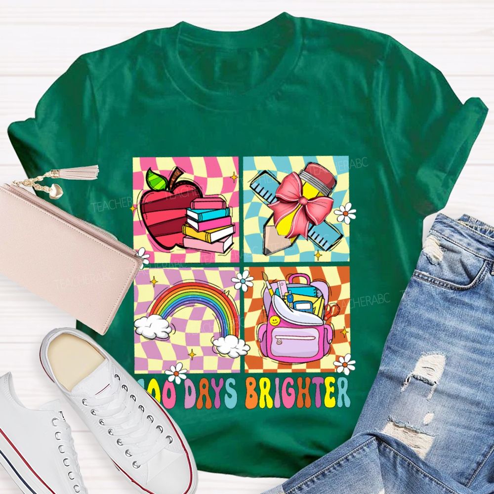 100 Days Brighter Rainbow Apple And Bow Pencil T-shirt