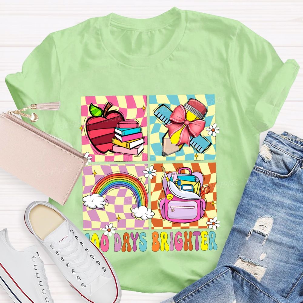 100 Days Brighter Rainbow Apple And Bow Pencil T-shirt