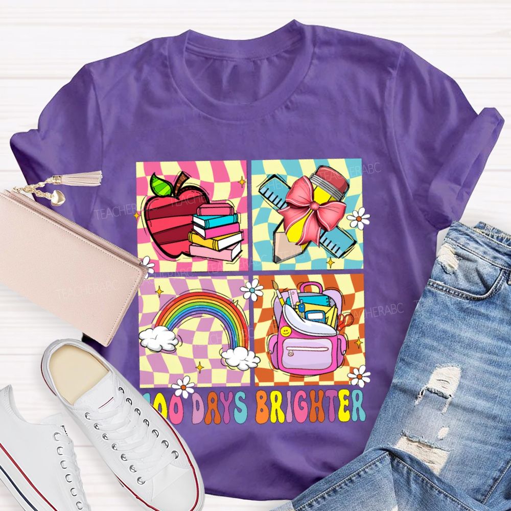 100 Days Brighter Rainbow Apple And Bow Pencil T-shirt