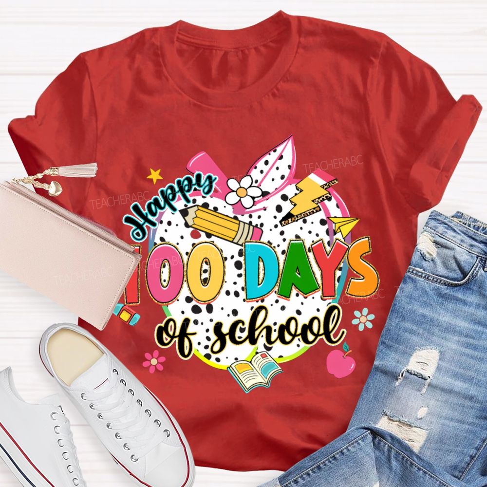 Happy 100 Days Of School Colorful Polka Dot Apples T-shirt