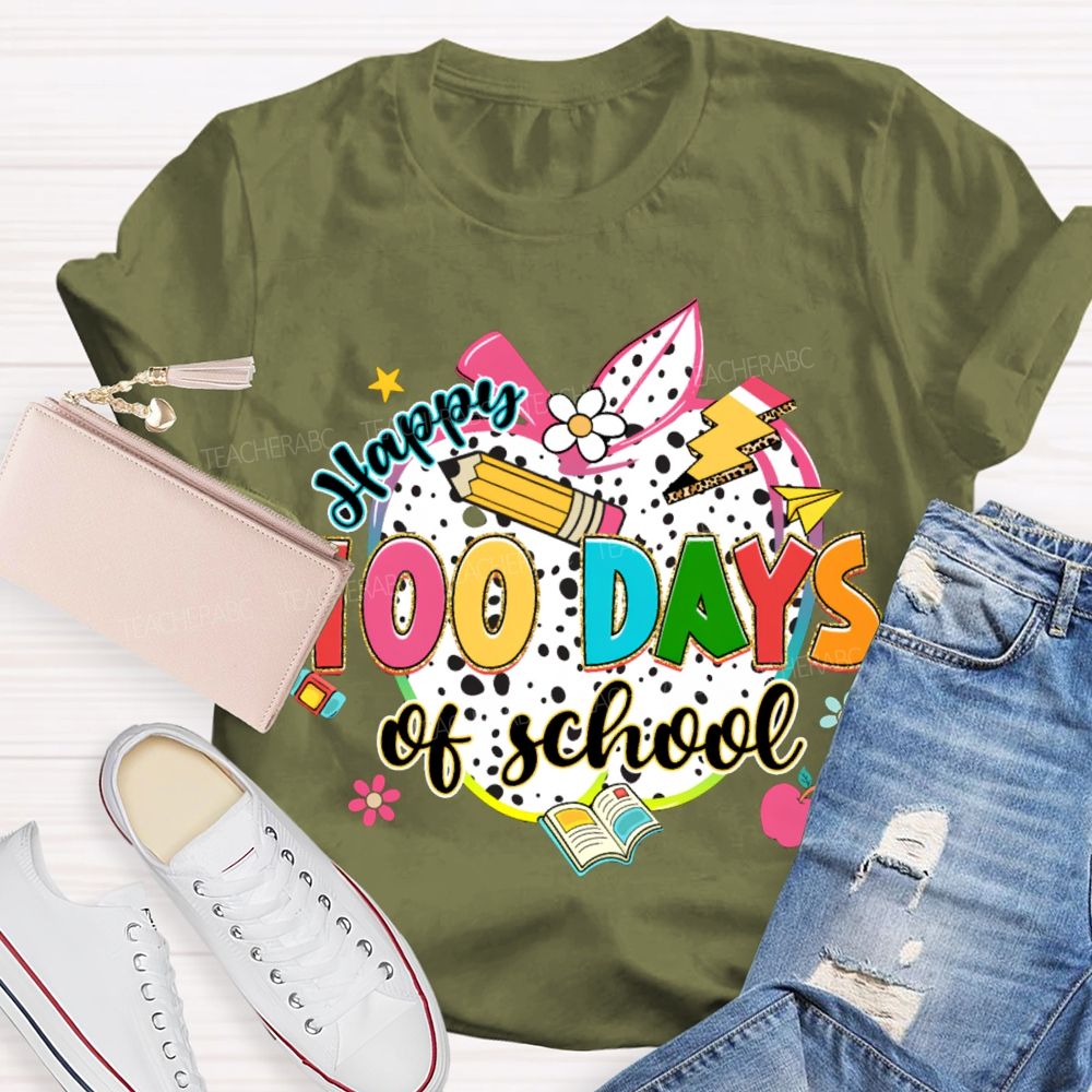 Happy 100 Days Of School Colorful Polka Dot Apples T-shirt