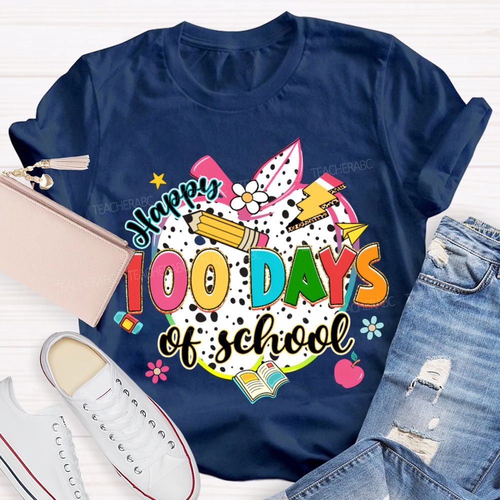 Happy 100 Days Of School Colorful Polka Dot Apples T-shirt