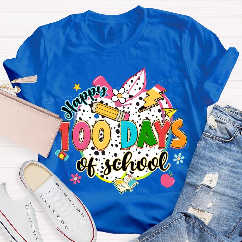 Happy 100 Days Of School Colorful Polka Dot Apples T-shirt