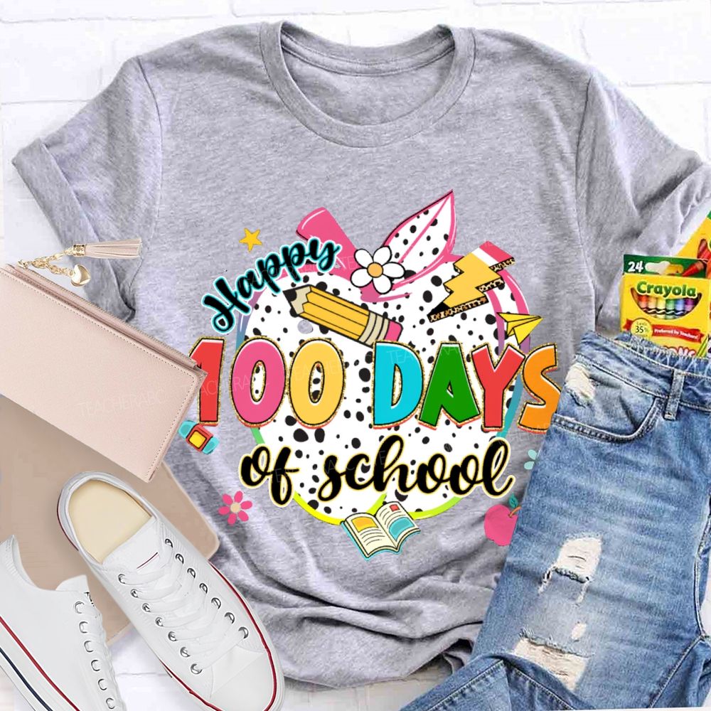 Happy 100 Days Of School Colorful Polka Dot Apples T-shirt