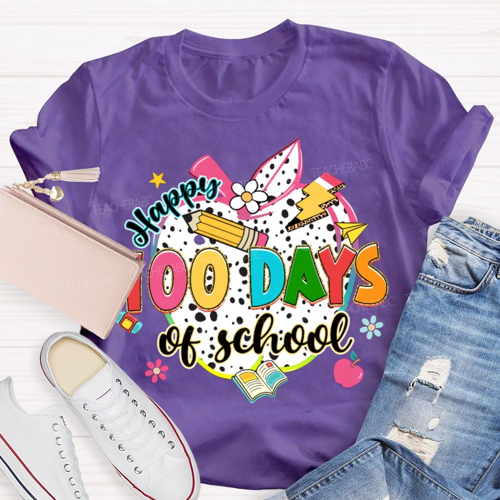Happy 100 Days Of School Colorful Polka Dot Apples T-shirt