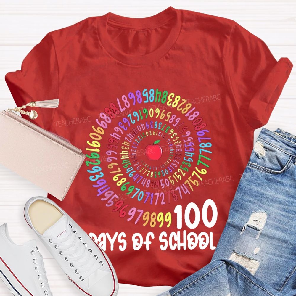 100 Days Of School Apple And Colorful Font Print T-shirt