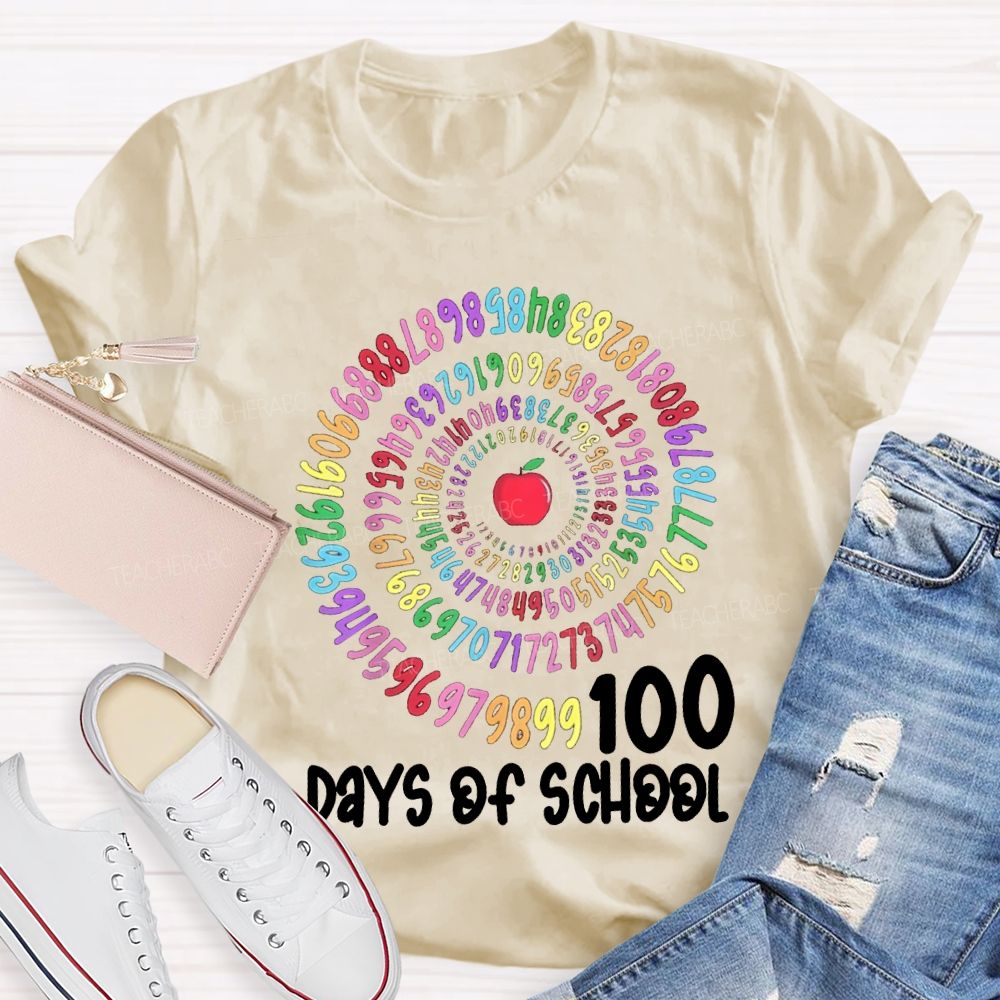 100 Days Of School Apple And Colorful Font Print T-shirt