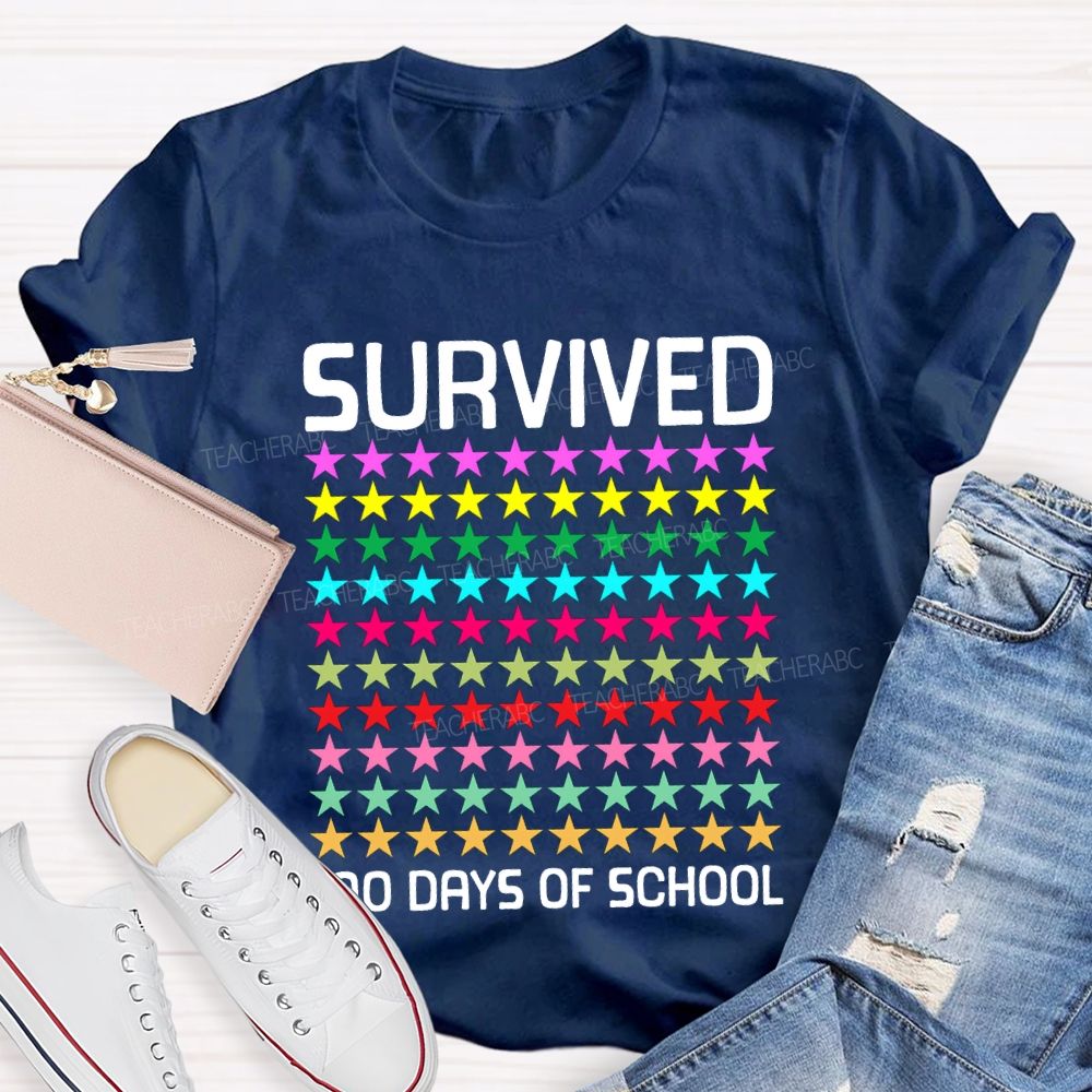 Survived 100 Days Of School Many Colorful Stars T-shirt