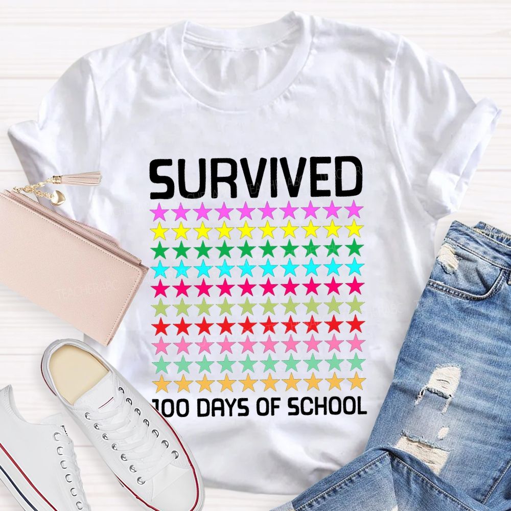 Survived 100 Days Of School Many Colorful Stars T-shirt