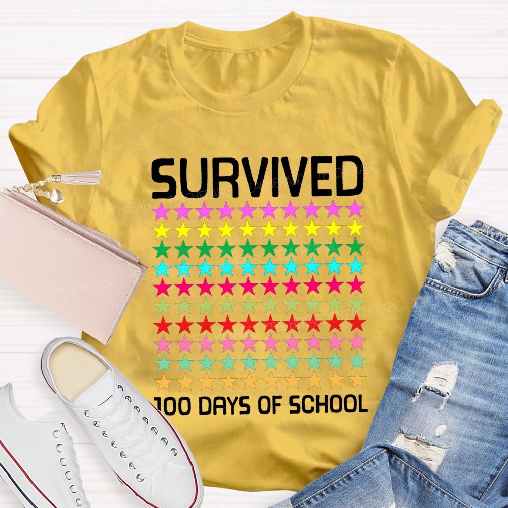 Survived 100 Days Of School Many Colorful Stars T-shirt