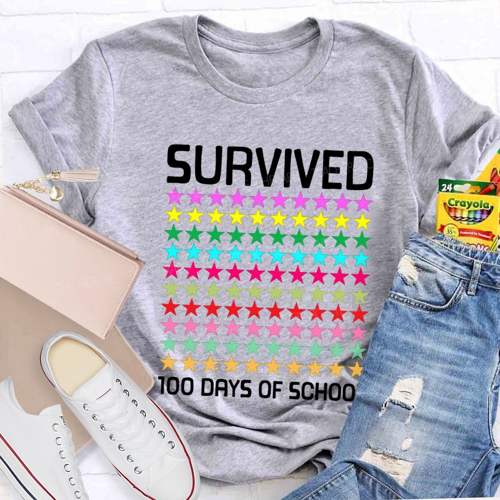 Survived 100 Days Of School Many Colorful Stars T-shirt
