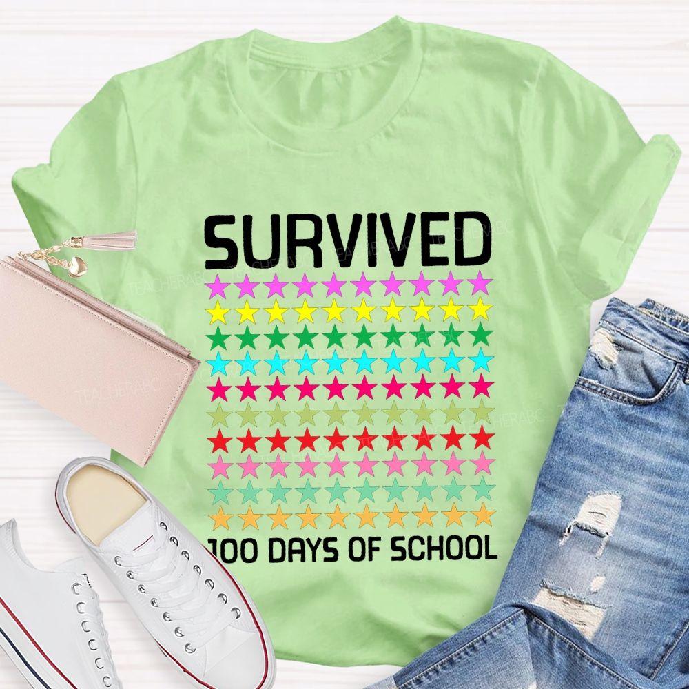 Survived 100 Days Of School Many Colorful Stars T-shirt