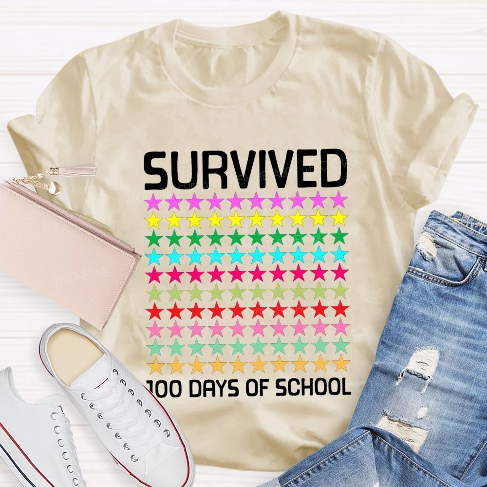Survived 100 Days Of School Many Colorful Stars T-shirt