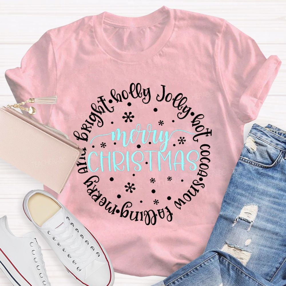 Merry Christmas And Bright Holly Jolly Hot Cocoa Snow Falling T-shirt