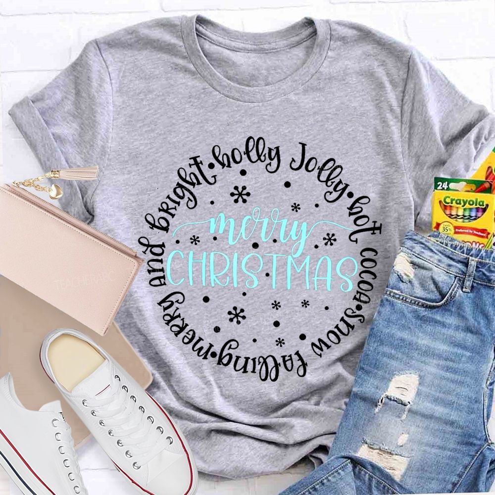 Merry Christmas And Bright Holly Jolly Hot Cocoa Snow Falling T-shirt