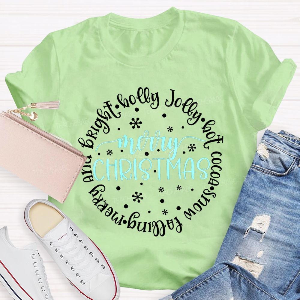 Merry Christmas And Bright Holly Jolly Hot Cocoa Snow Falling T-shirt