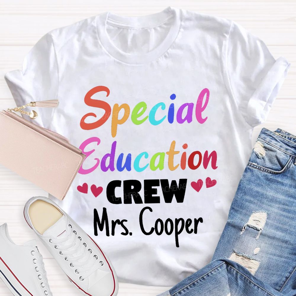 Personalized Name Special Education Crew And Little Peach Heart T-shirt
