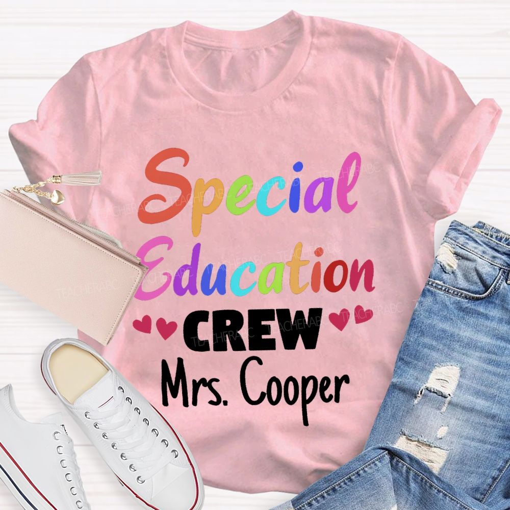 Personalized Name Special Education Crew And Little Peach Heart T-shirt