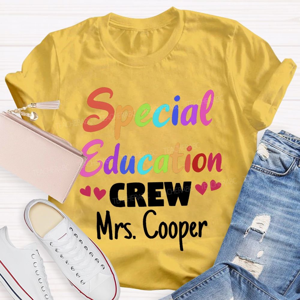 Personalized Name Special Education Crew And Little Peach Heart T-shirt