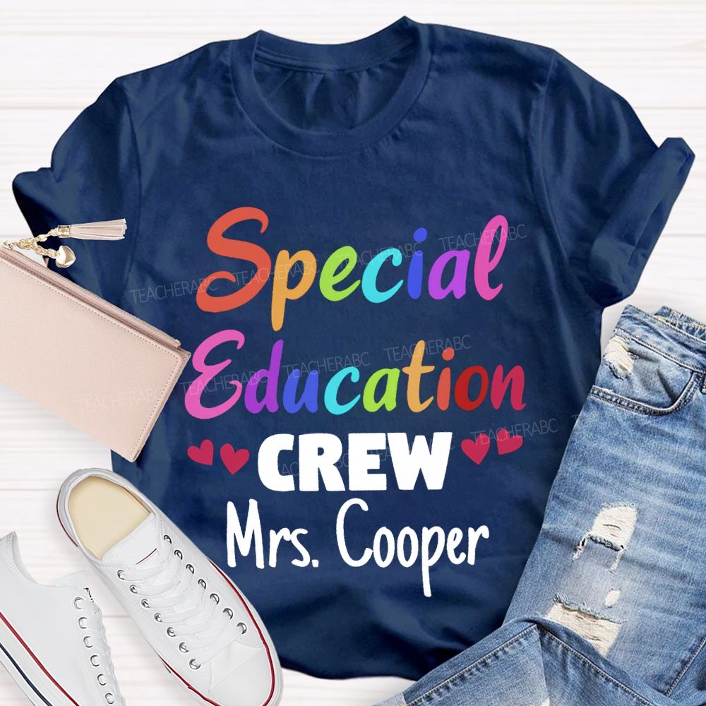Personalized Name Special Education Crew And Little Peach Heart T-shirt